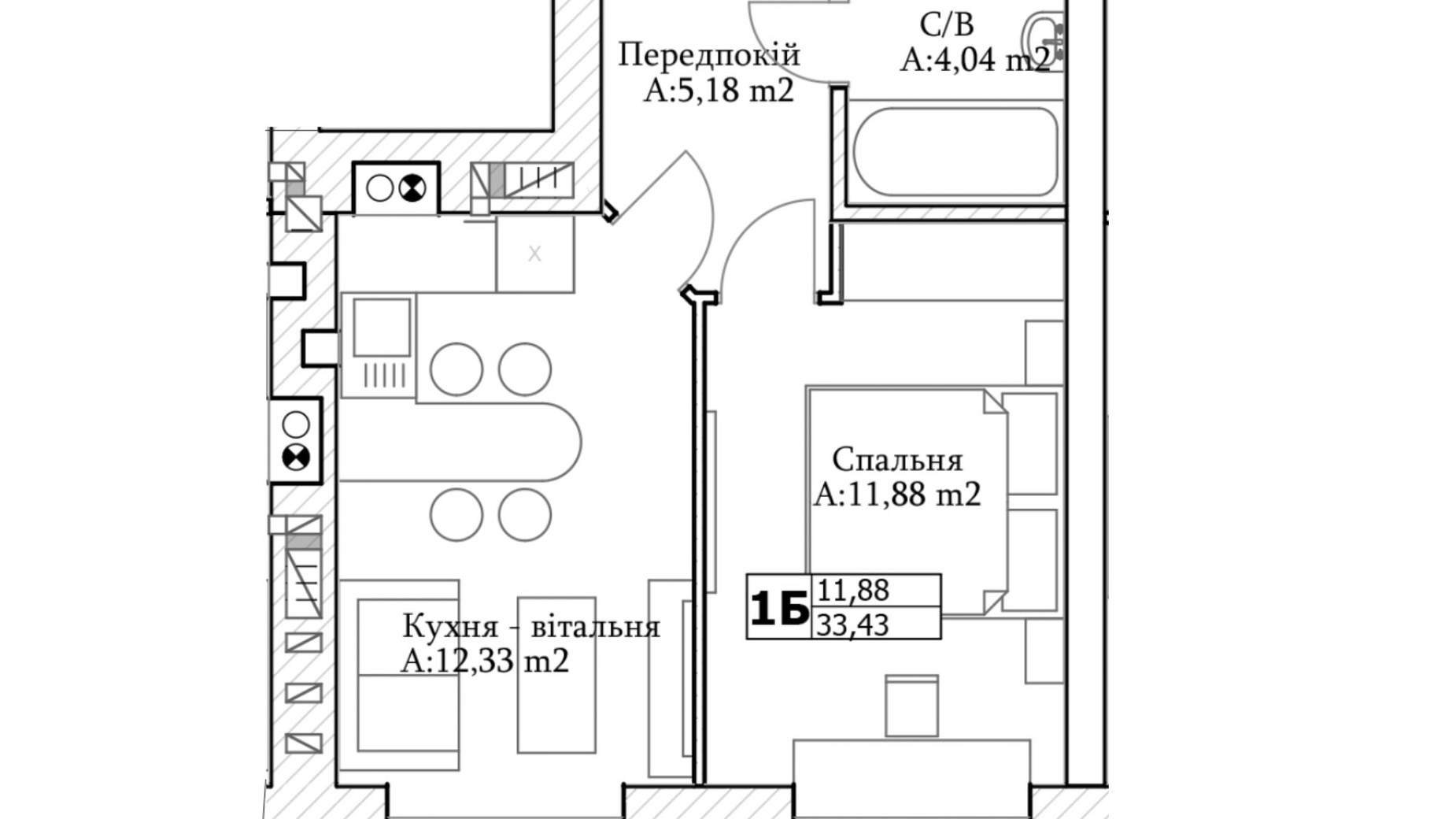 Планування 1-кімнатної квартири в ЖК GL Club 33 м², фото 565321