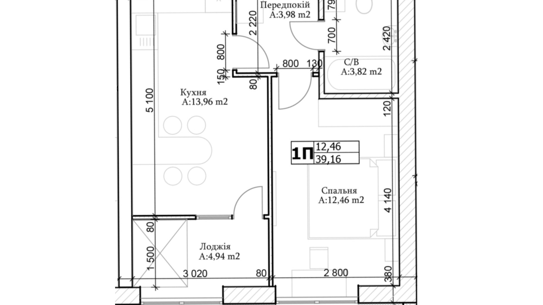 Планировка 1-комнатной квартиры в ЖК GL Club 39 м², фото 565324