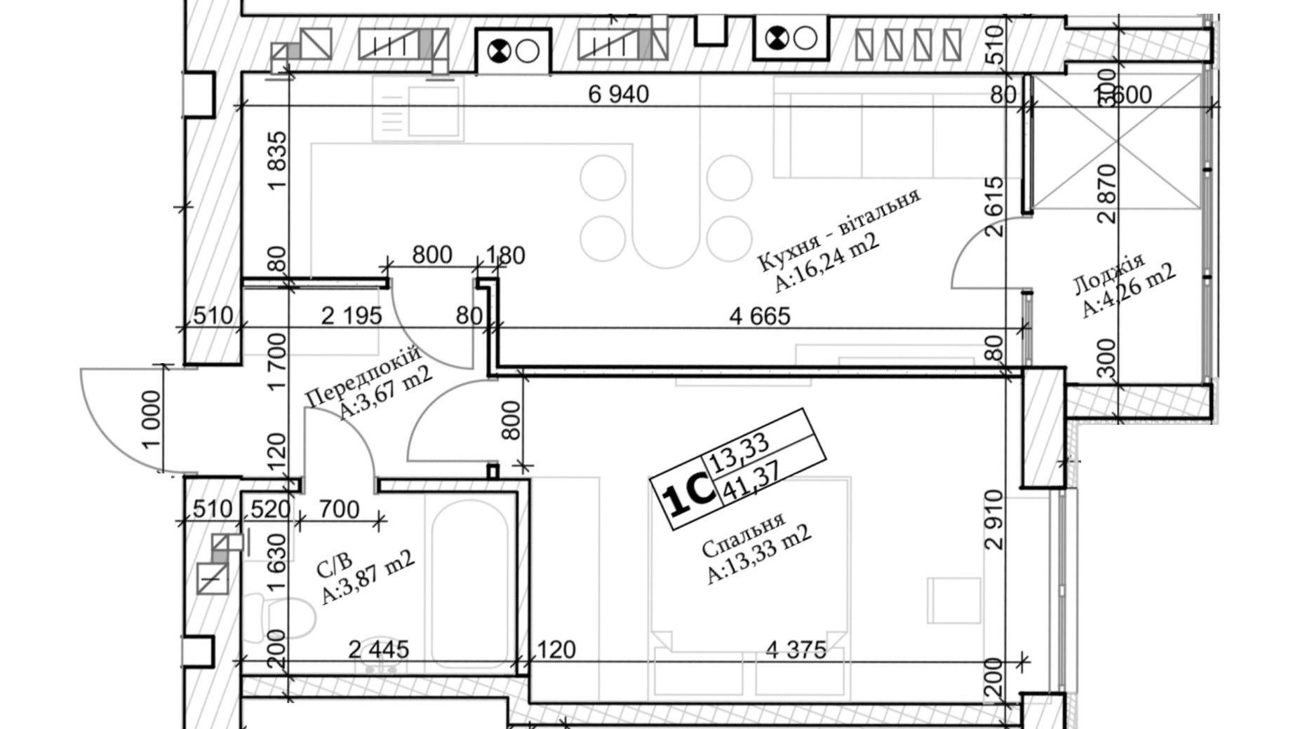 Планировка 1-комнатной квартиры в ЖК GL Club 41 м², фото 565325