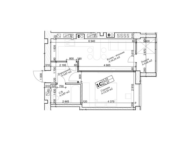 ЖК GL Club: планировка 1-комнатной квартиры 41 м²