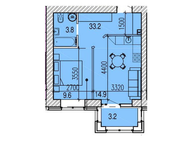 ЖК Promenade: планировка 1-комнатной квартиры 39.5 м²