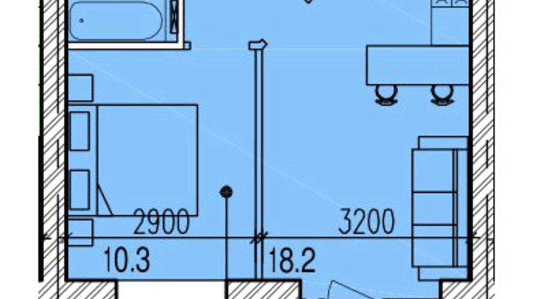 Планировка 1-комнатной квартиры в ЖК Promenade 41.3 м², фото 565340