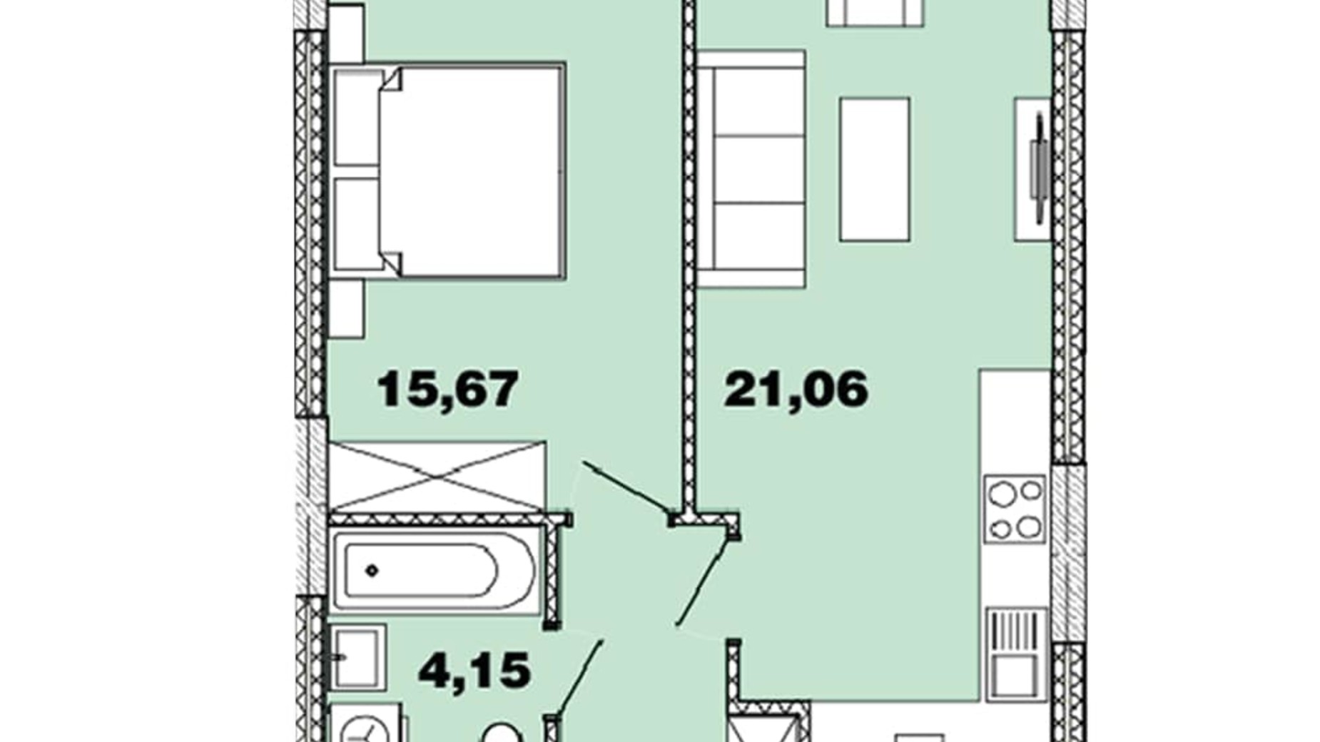 Планування 1-кімнатної квартири в ЖК Crystal Avenue 45.09 м², фото 565347