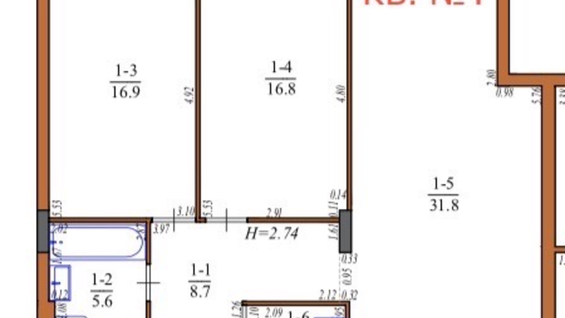 Планування 2-кімнатної квартири в ЖК Інжир 81.9 м², фото 565348