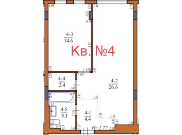 ЖК Инжир: планировка 1-комнатной квартиры 53.1 м²