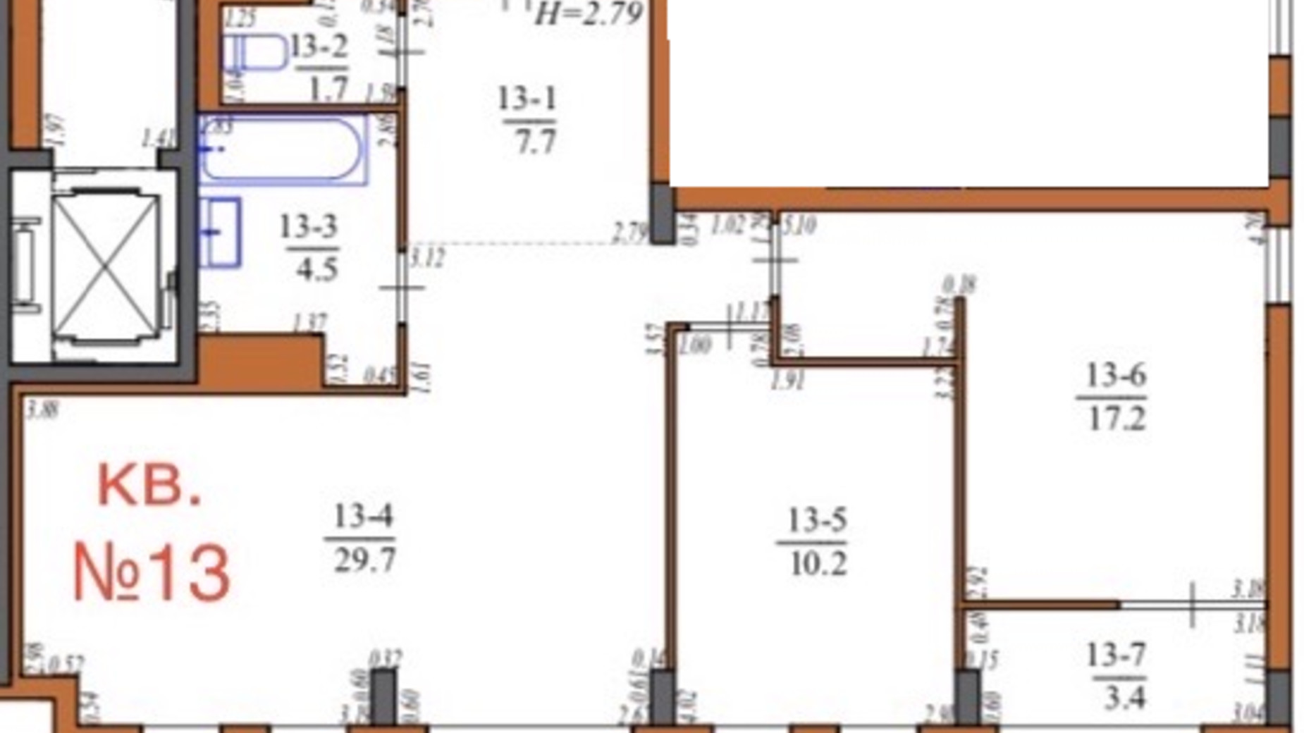 Планування 2-кімнатної квартири в ЖК Інжир 74.4 м², фото 565363