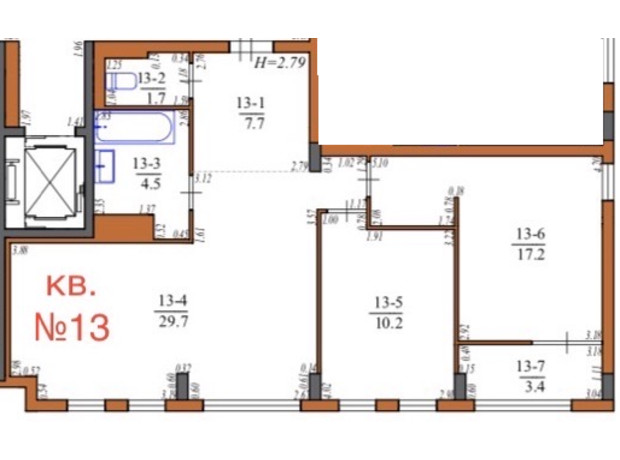 ЖК Інжир: планування 2-кімнатної квартири 74.4 м²