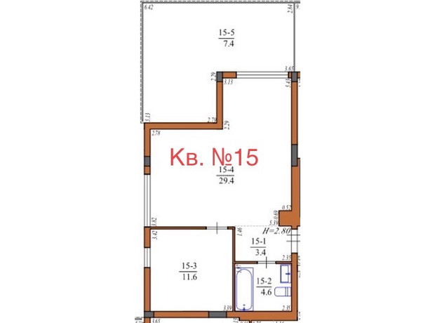 ЖК Інжир: планування 1-кімнатної квартири 56.4 м²