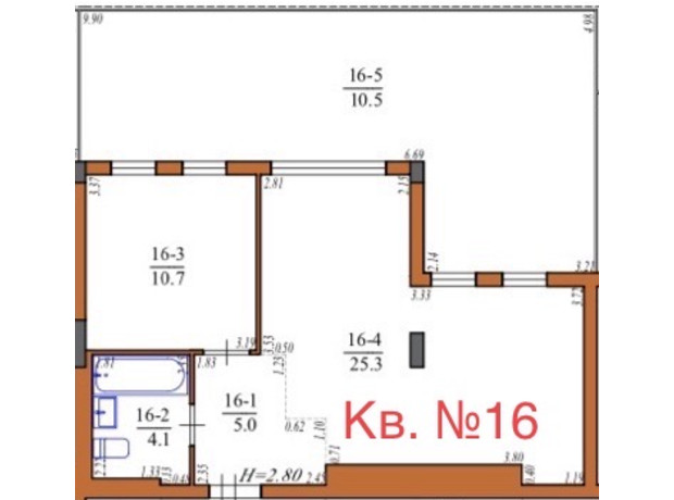 ЖК Інжир: планування 1-кімнатної квартири 55.6 м²