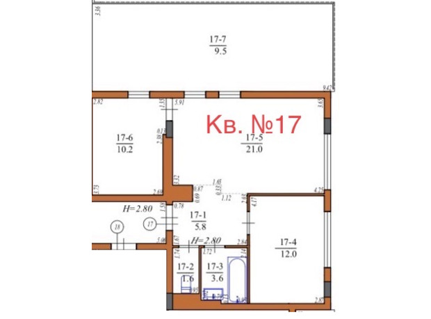 ЖК Инжир: планировка 1-комнатной квартиры 63.7 м²