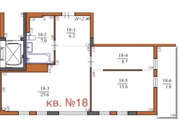ЖК Инжир: планировка 2-комнатной квартиры 64.7 м²