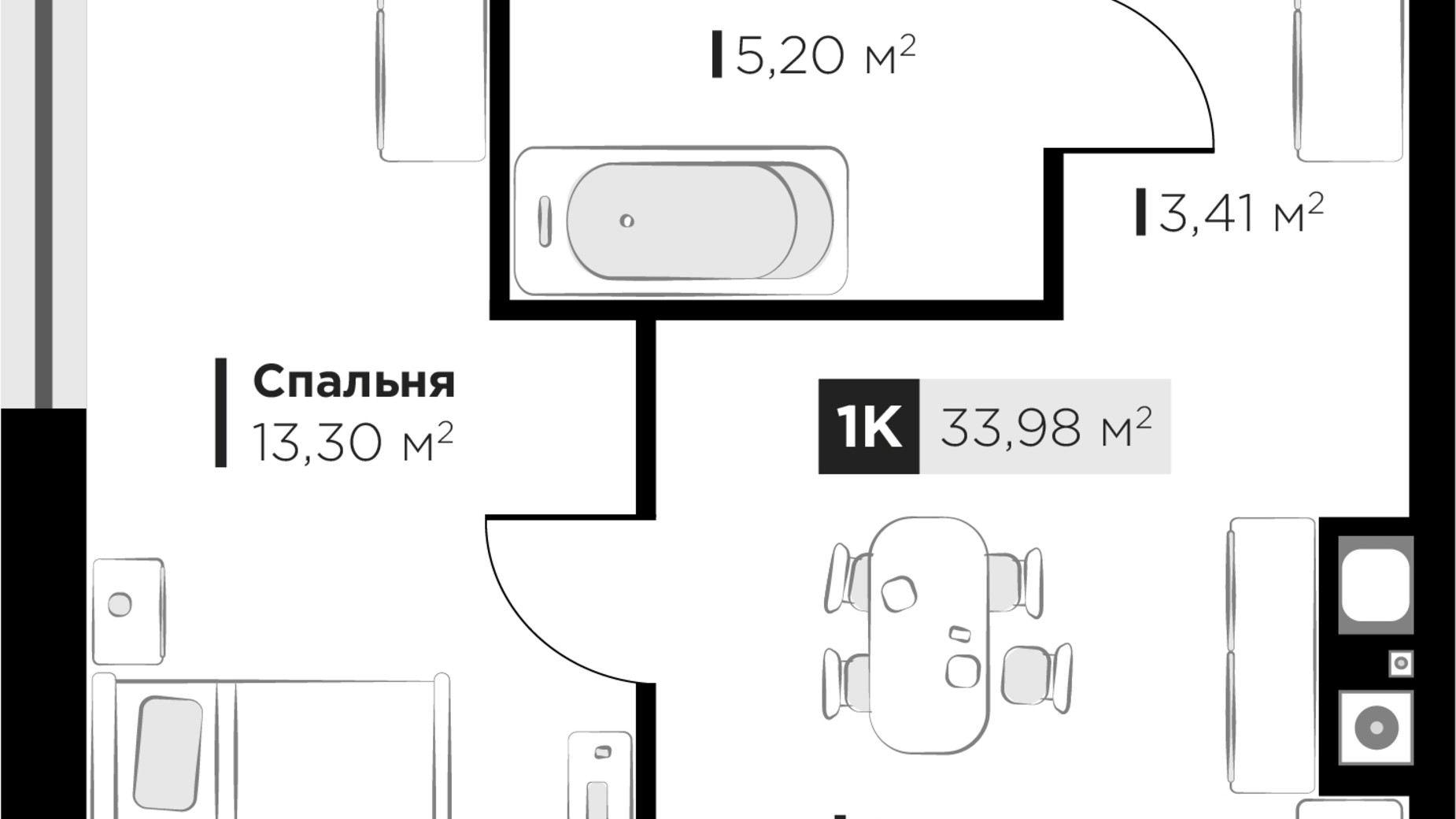 Планування 1-кімнатної квартири в ЖК SILENT PARK 33.98 м², фото 565418