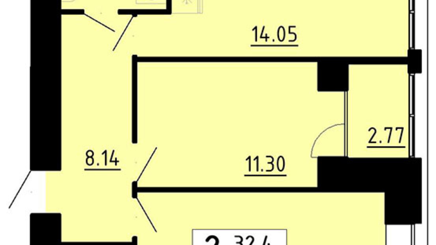 Планировка 2-комнатной квартиры в ЖК Кольоровий 61.4 м², фото 565581