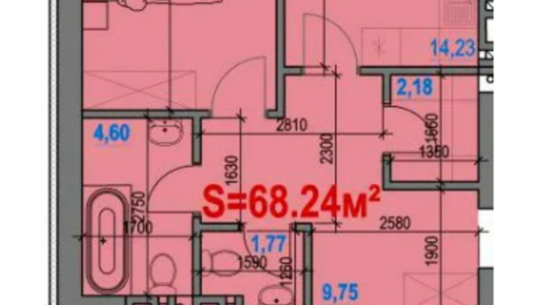 Планировка 2-комнатной квартиры в ЖК Наварийский дворик 68.24 м², фото 565692