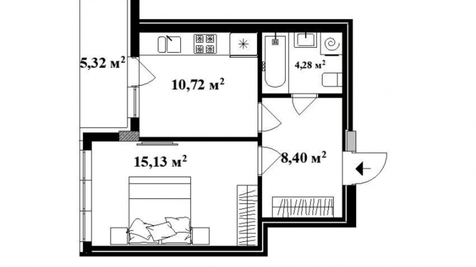 Планування 1-кімнатної квартири в ЖК Park Land 37.6 м², фото 565744
