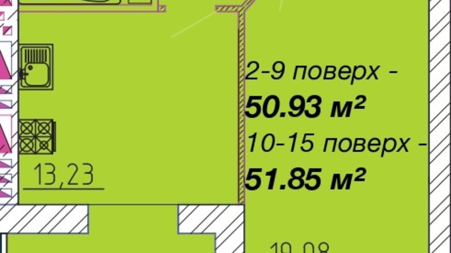 Планировка 1-комнатной квартиры в ЖК Графский 51.85 м², фото 565786
