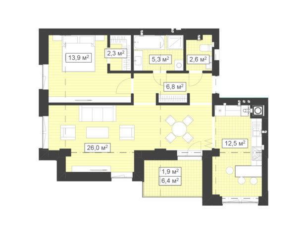 ЖК Q-7 Quoroom Ice: планування 2-кімнатної квартири 71.3 м²