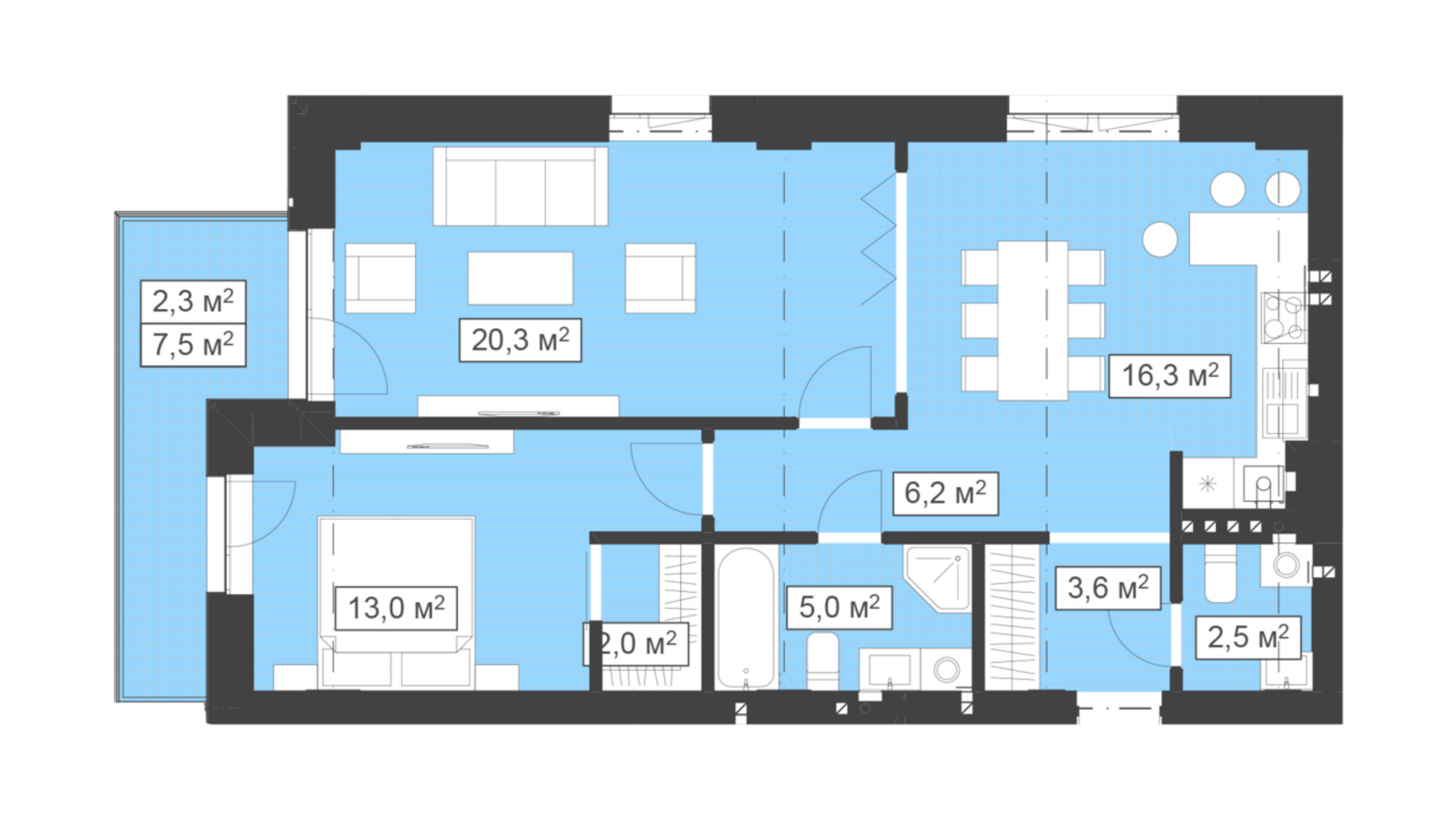 Планировка 2-комнатной квартиры в ЖК Q-7 Quoroom Ice 71.2 м², фото 565847