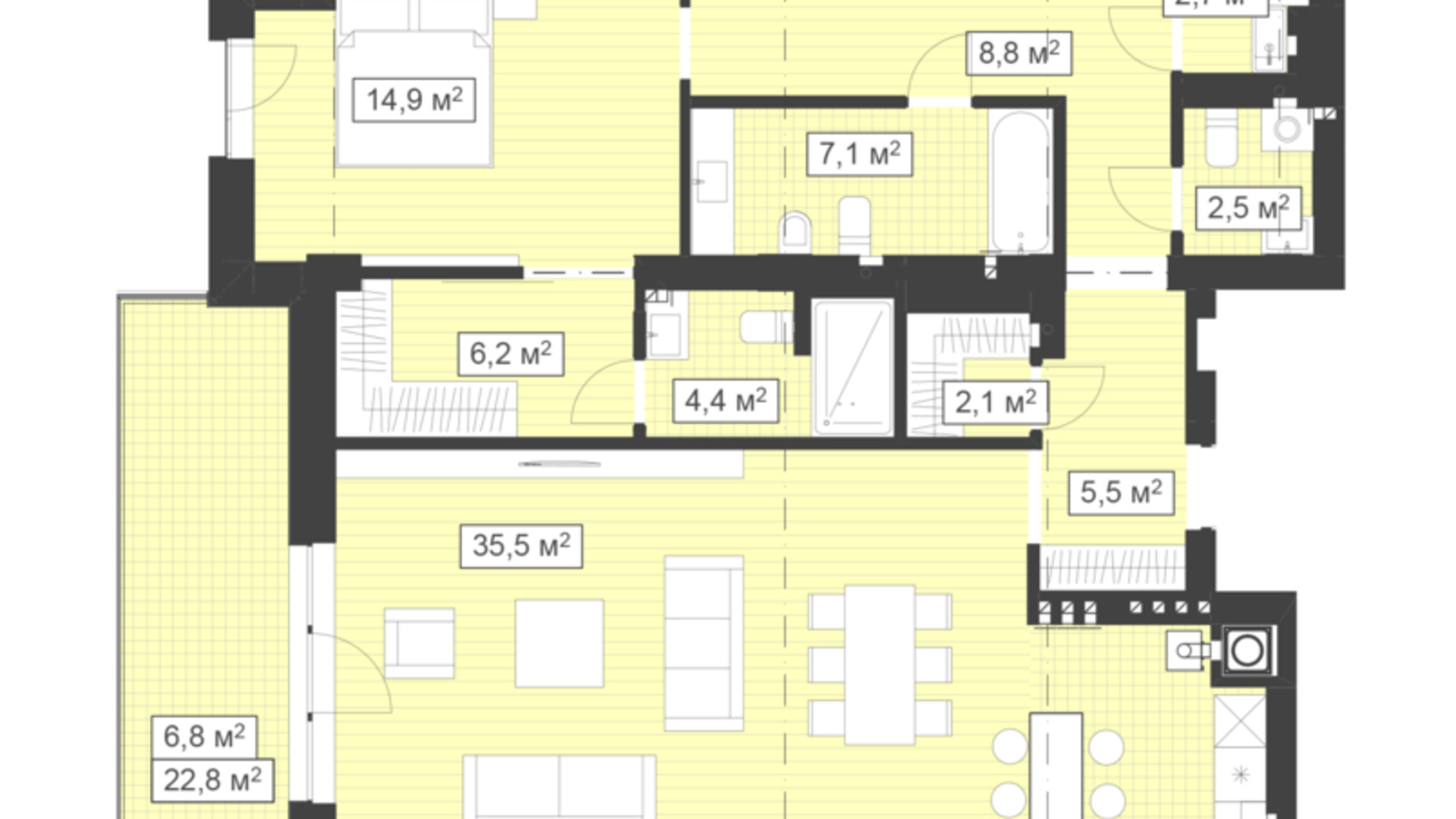 Планування 4-кімнатної квартири в ЖК Q-7 Quoroom Ice 144.2 м², фото 565849