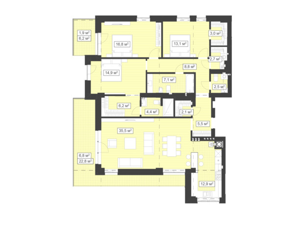 ЖК Q-7 Quoroom Ice: планировка 4-комнатной квартиры 144.2 м²