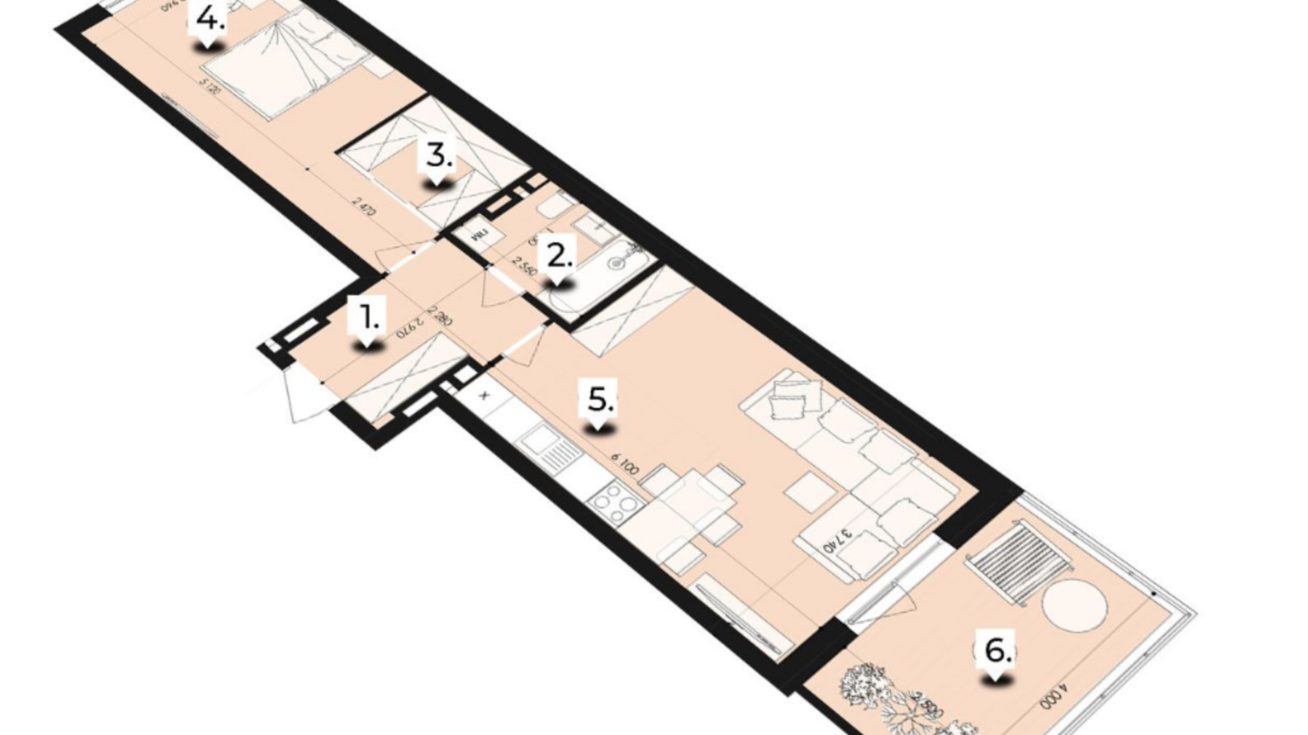 Планировка 1-комнатной квартиры в ЖК Royal Park 56.5 м², фото 566349
