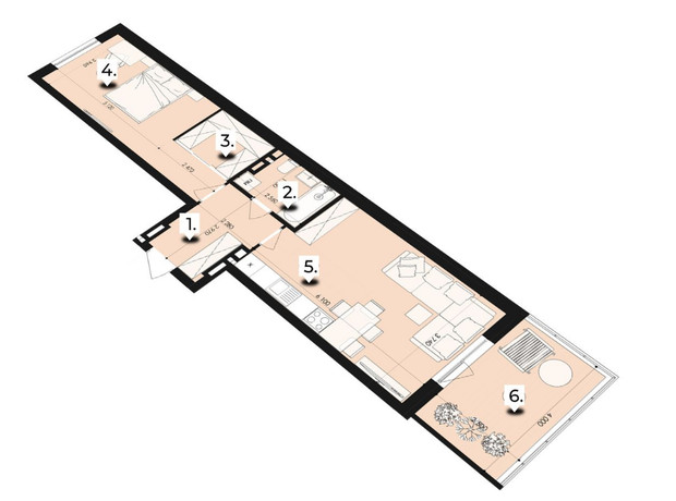 ЖК Royal Park: планировка 1-комнатной квартиры 56.5 м²