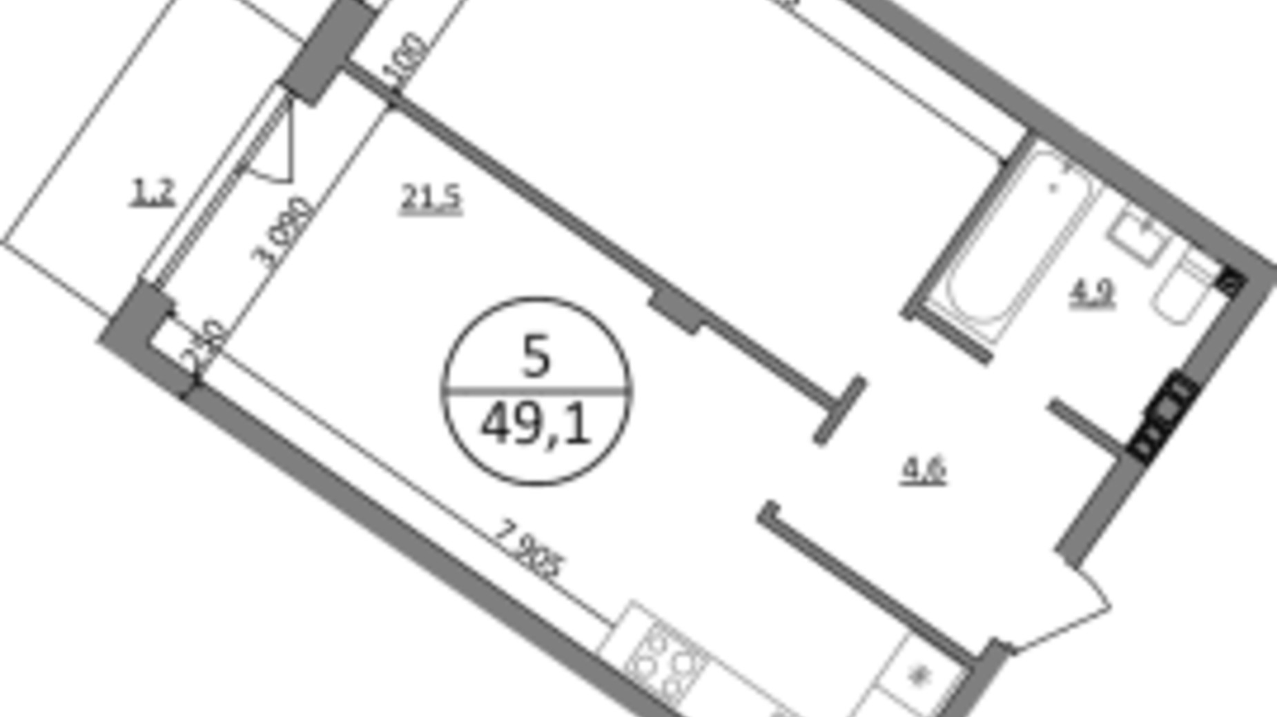 Планування 1-кімнатної квартири в ЖК Грінвуд-4  49.1 м², фото 566581