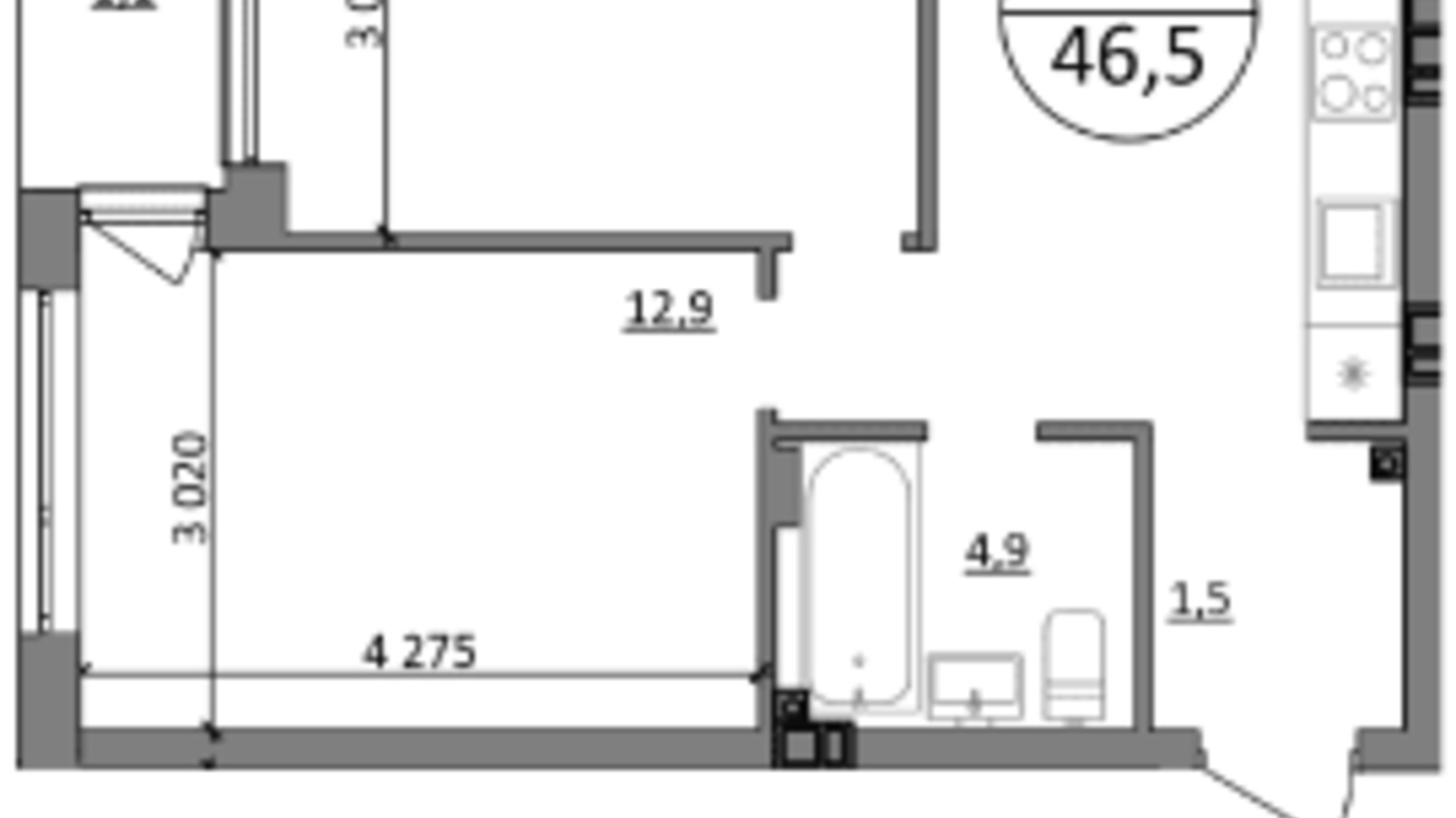 Планування 2-кімнатної квартири в ЖК Грінвуд-4  46.5 м², фото 566585