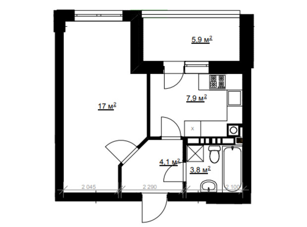 ЖК Vlasna: планування 1-кімнатної квартири 35.6 м²