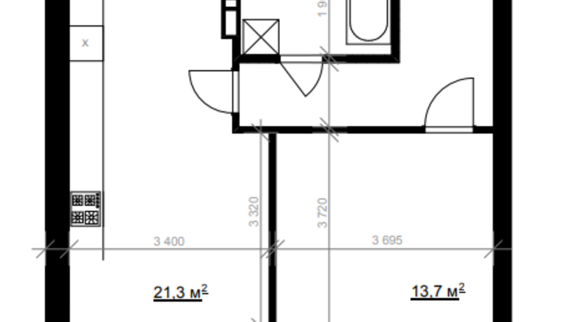 Планировка 1-комнатной квартиры в ЖК Vlasna 48.2 м², фото 566603