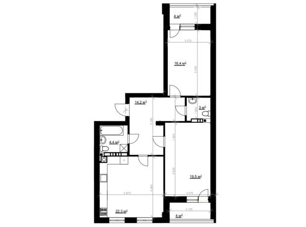 ЖК Vlasna: планування 2-кімнатної квартири 83.9 м²