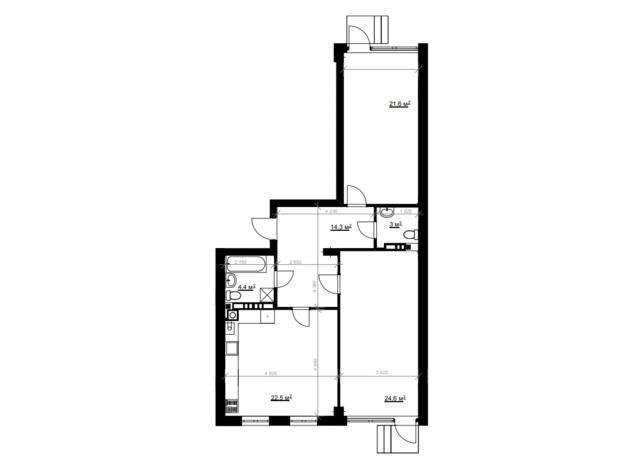 ЖК Vlasna: планування 2-кімнатної квартири 90.4 м²