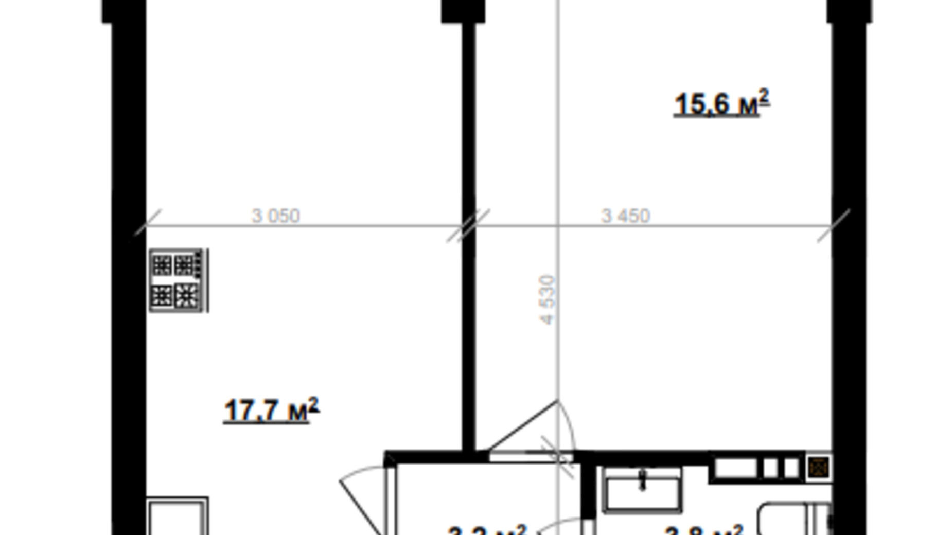 Планировка 1-комнатной квартиры в ЖК Vlasna 40.3 м², фото 566629