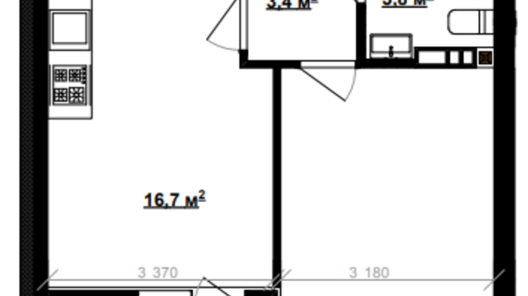 Планировка 1-комнатной квартиры в ЖК Vlasna 40.8 м², фото 566631
