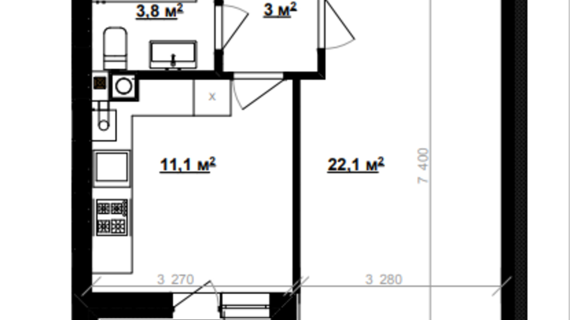 Планировка 1-комнатной квартиры в ЖК Vlasna 41.6 м², фото 566632