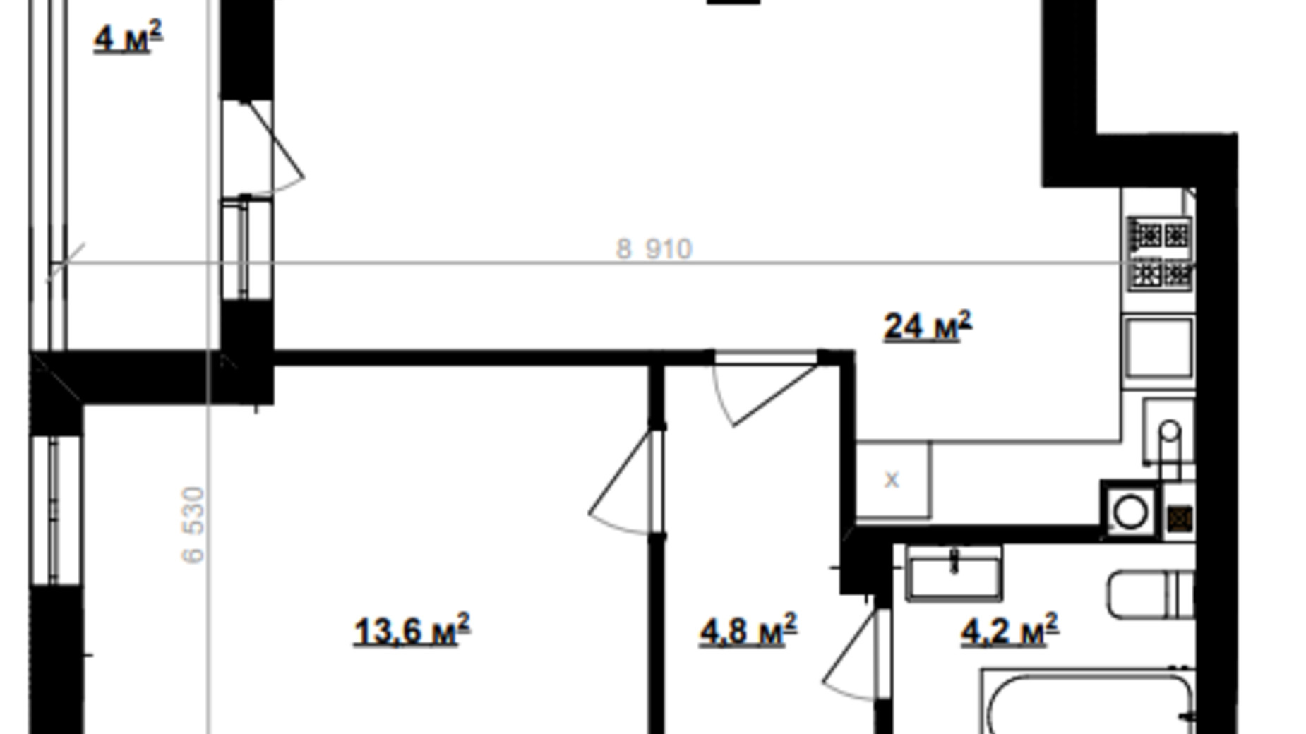 Планировка 1-комнатной квартиры в ЖК Vlasna 47.8 м², фото 566636