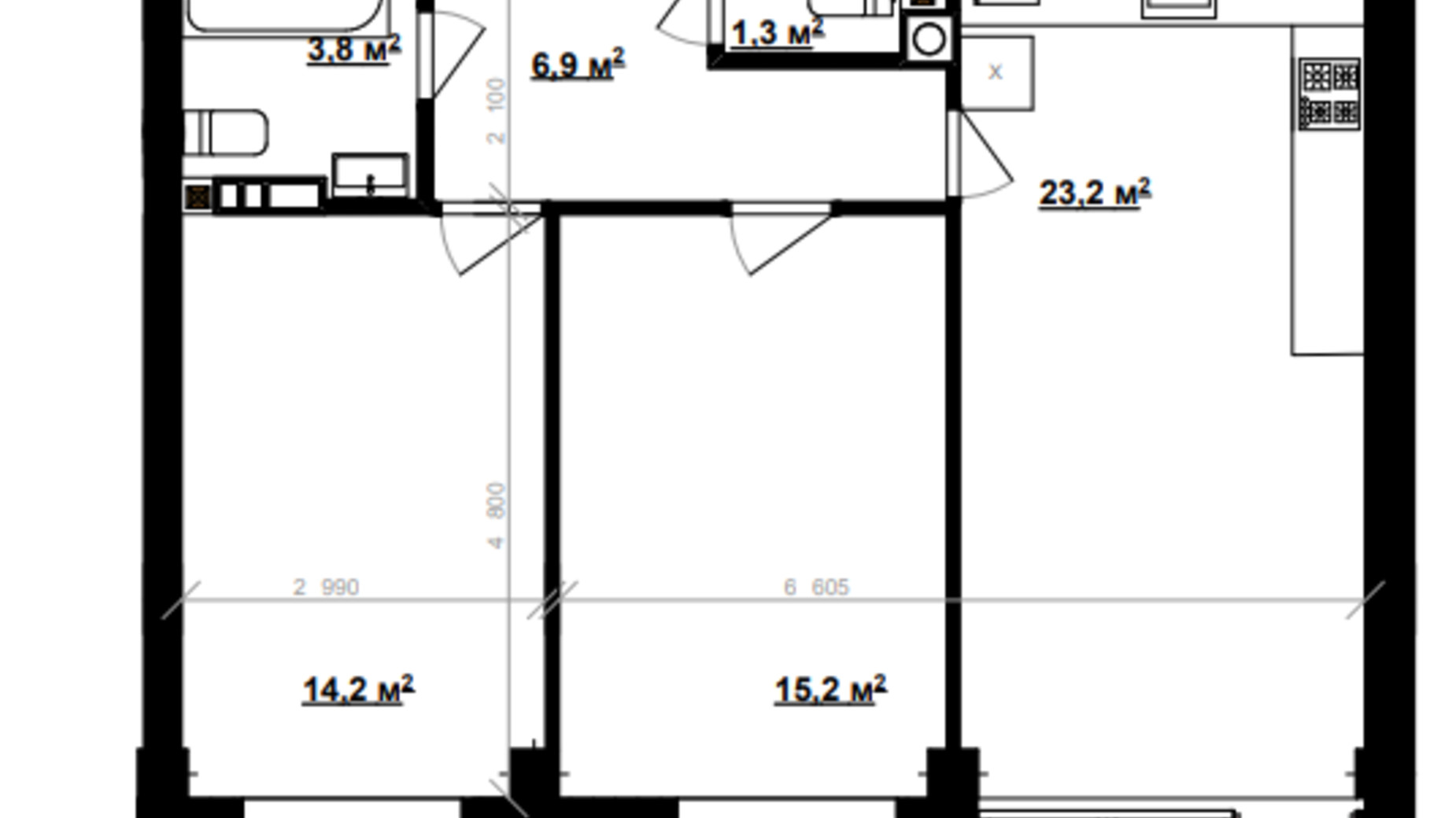 Планировка 2-комнатной квартиры в ЖК Vlasna 60.4 м², фото 566641