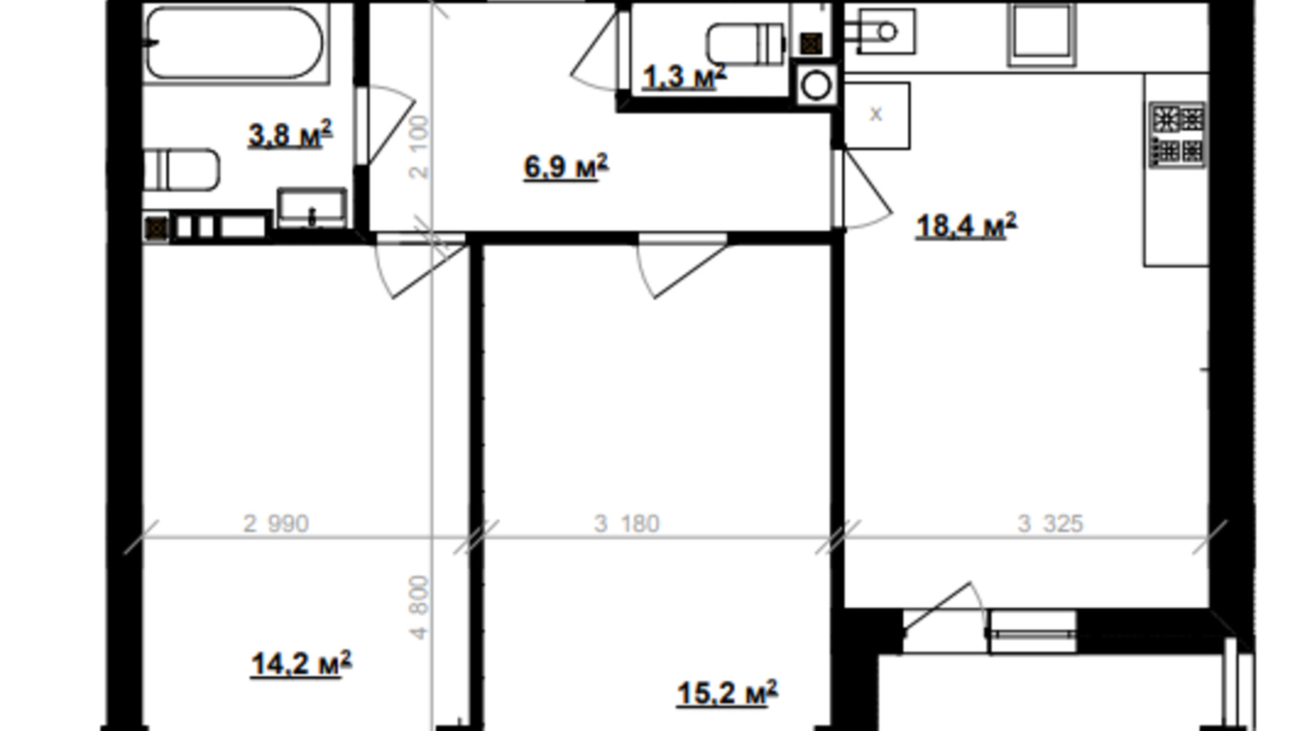 Планировка 2-комнатной квартиры в ЖК Vlasna 60.9 м², фото 566642