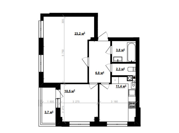 ЖК Vlasna: планування 3-кімнатної квартири 59.1 м²