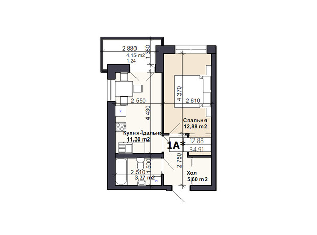 ЖК Саме той: планировка 1-комнатной квартиры 42.3 м²