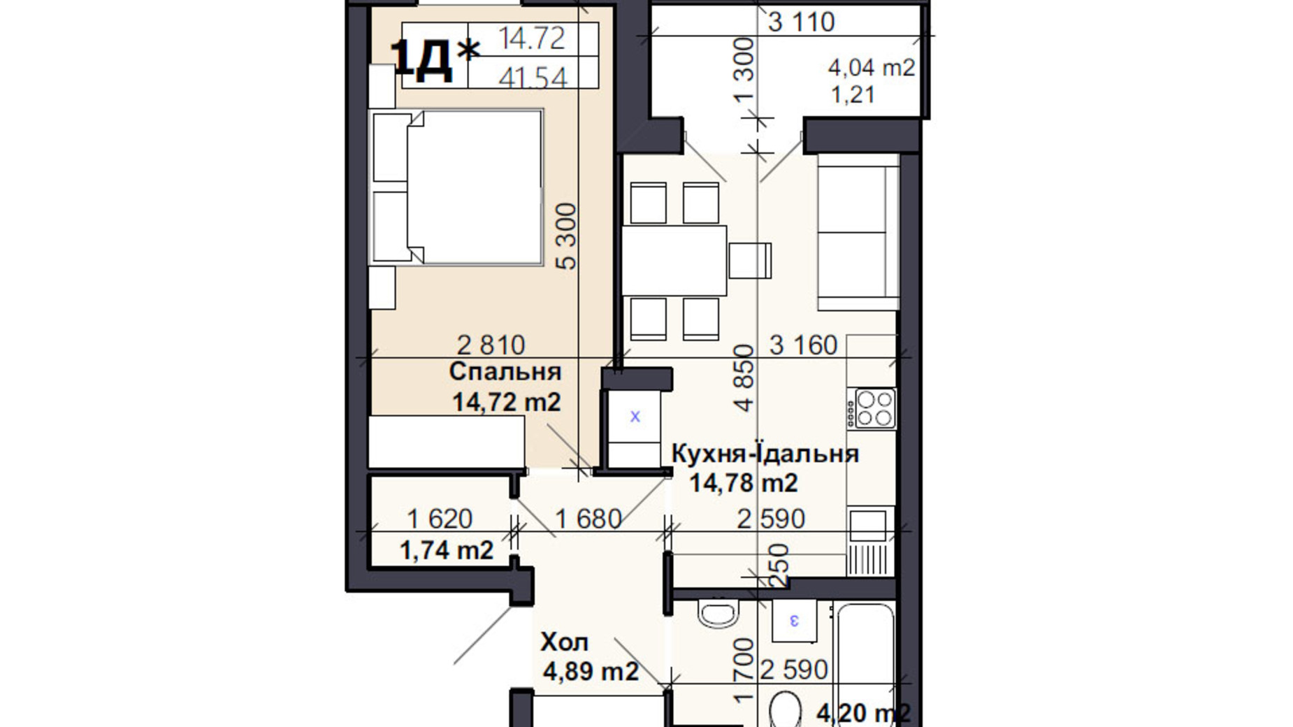 Планировка 1-комнатной квартиры в ЖК Саме той 43 м², фото 566736