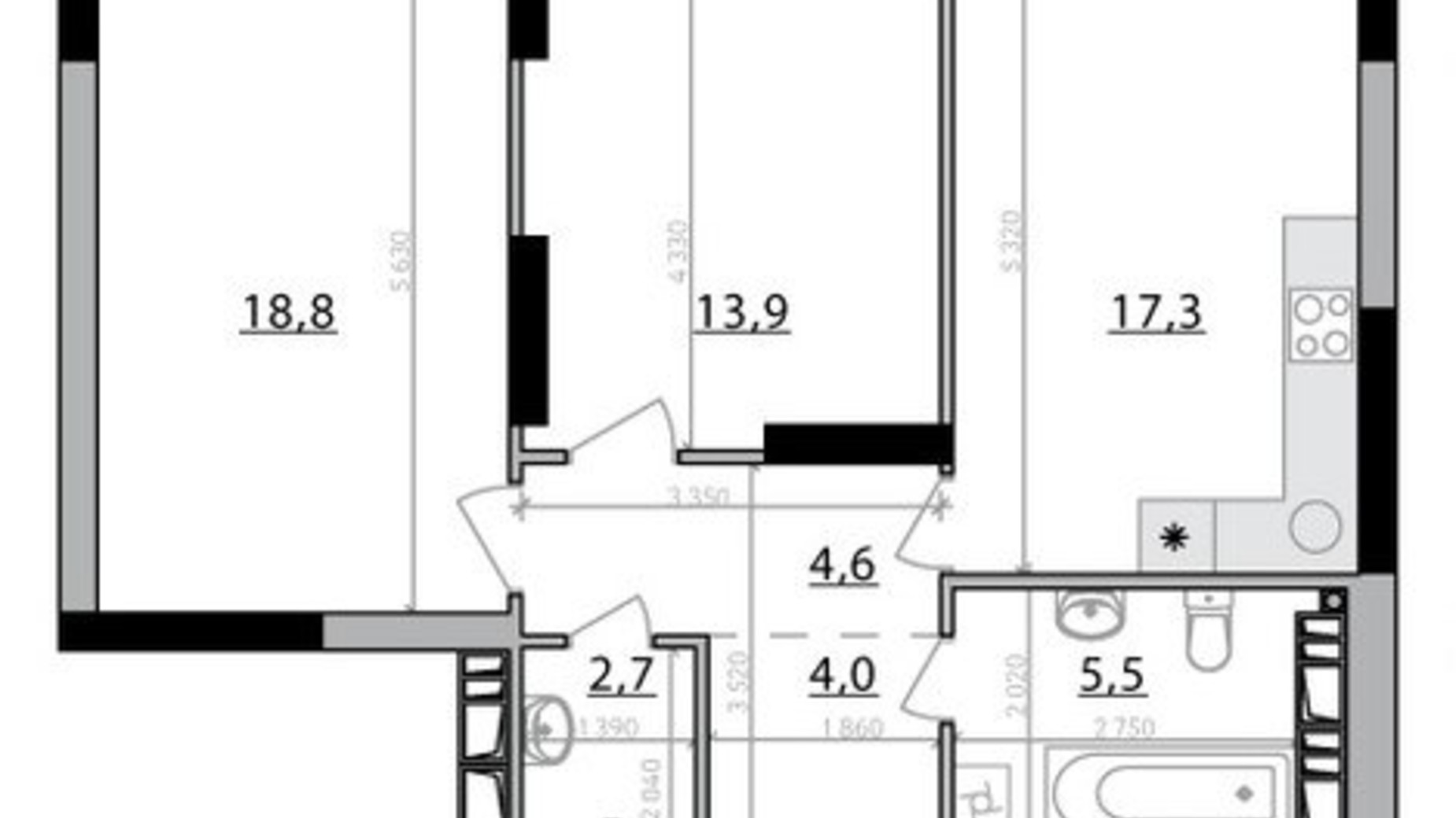 Планування 2-кімнатної квартири в ЖК Poetica. Перша колекція 64 м², фото 566802