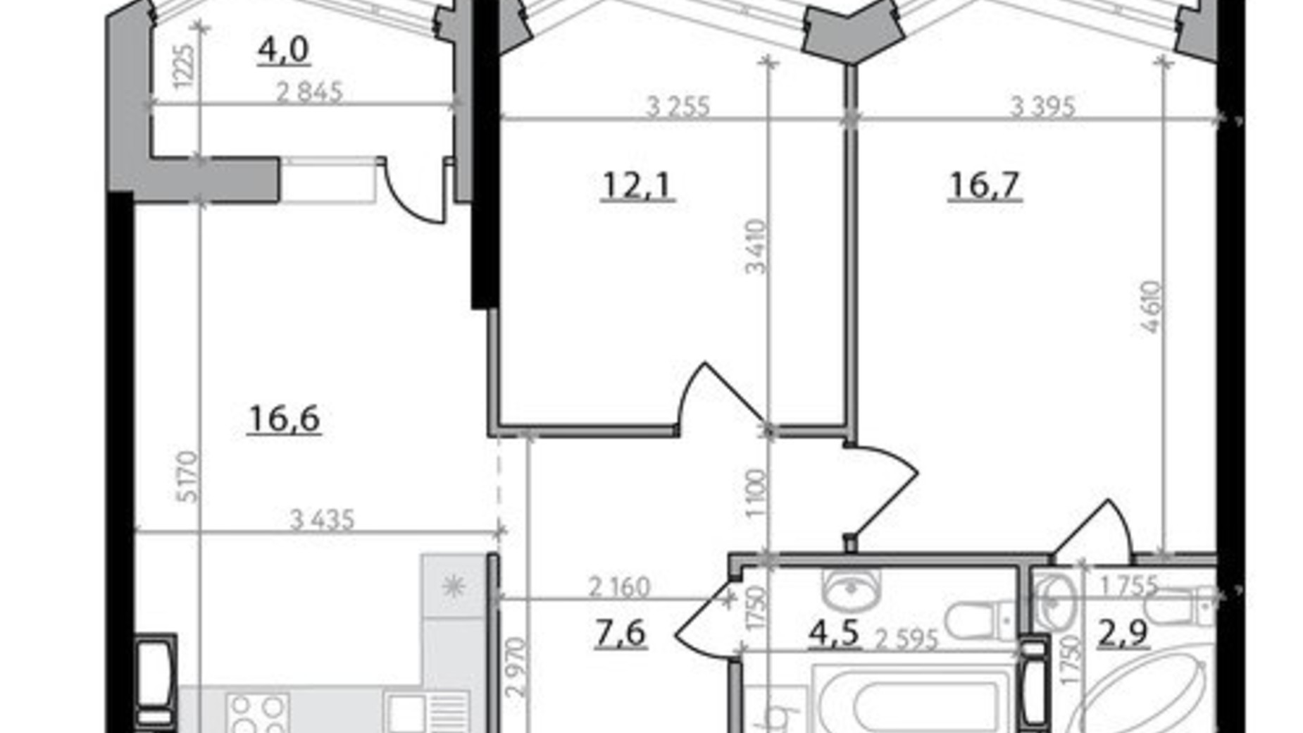 Планировка 2-комнатной квартиры в ЖК Poetica. Вторая коллекция 64.4 м², фото 566824