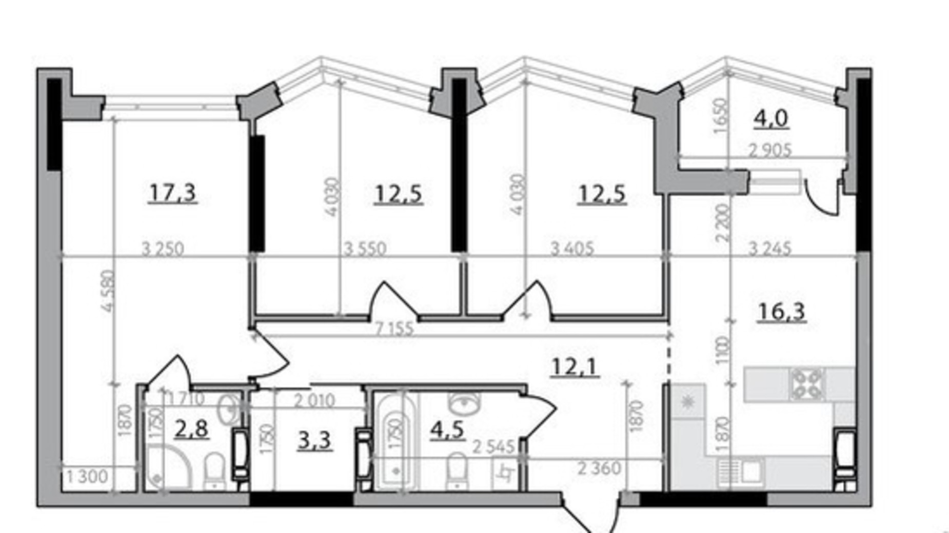 Планировка 3-комнатной квартиры в ЖК Poetica. Вторая коллекция 85.3 м², фото 566826