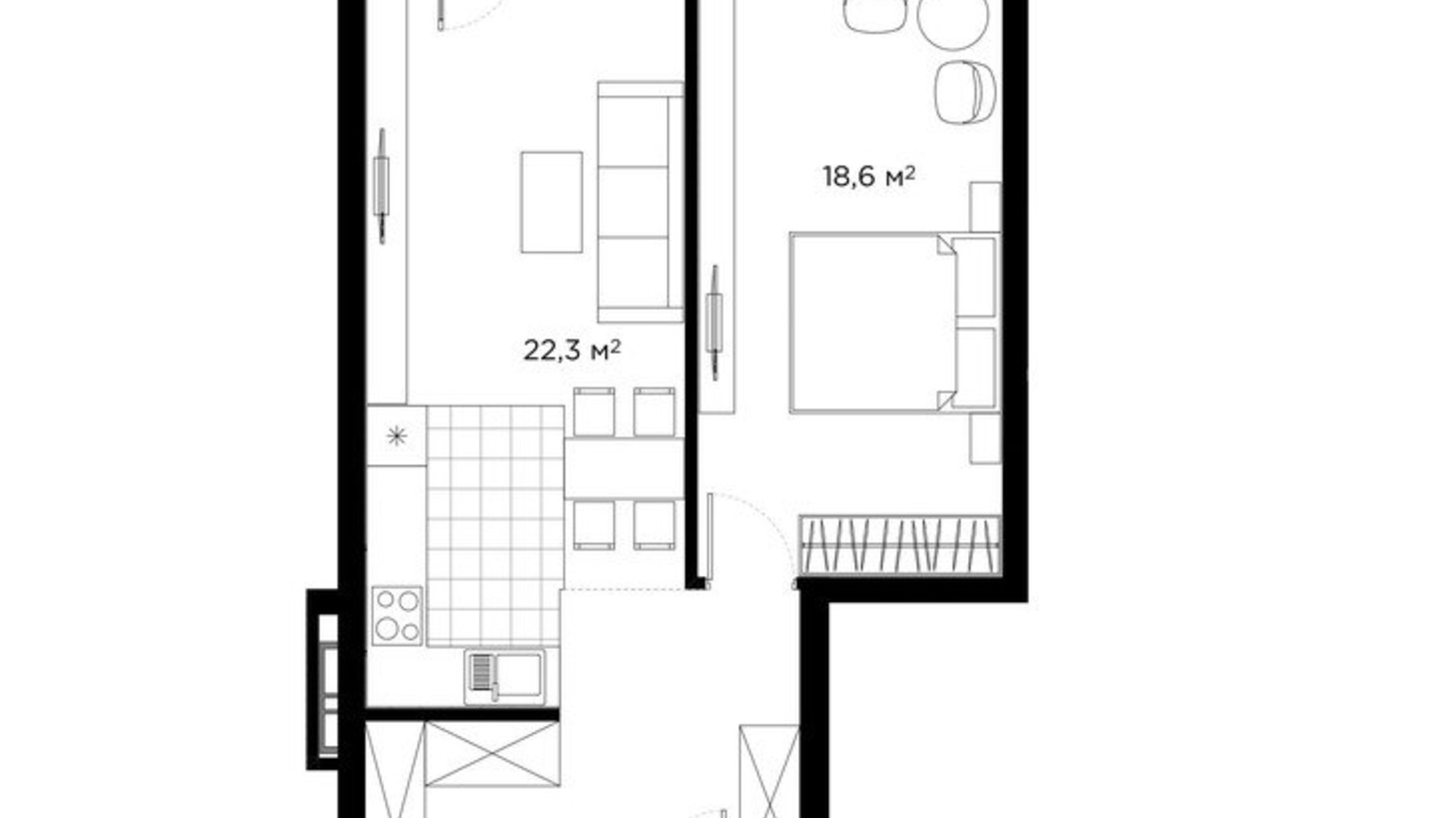 Планировка 1-комнатной квартиры в ЖК Diadans 64.2 м², фото 566836