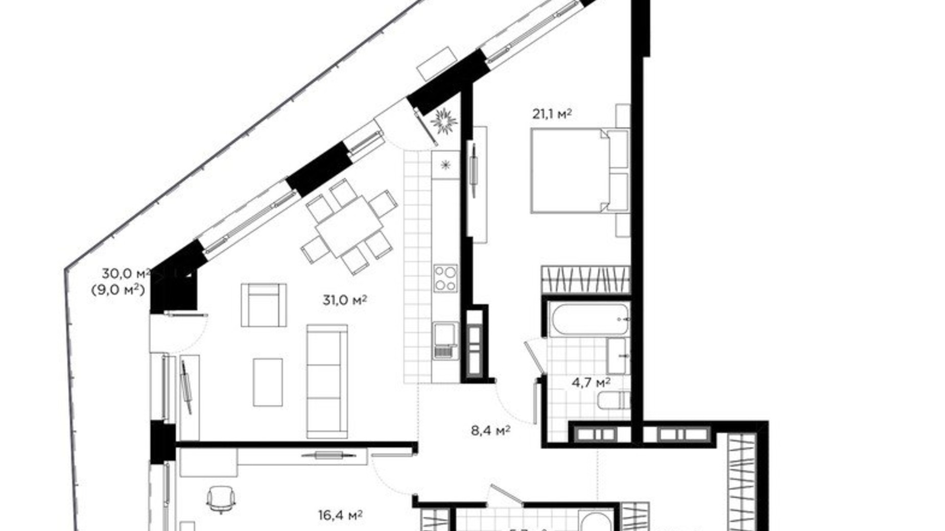 Планировка 2-комнатной квартиры в ЖК Diadans 106.4 м², фото 566838