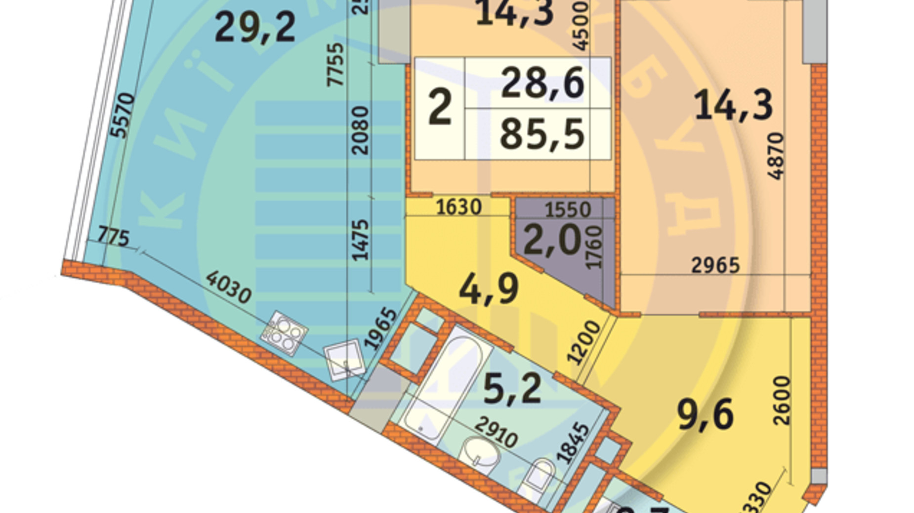 Планування 2-кімнатної квартири в ЖК Manhattan City 81.4 м², фото 566887