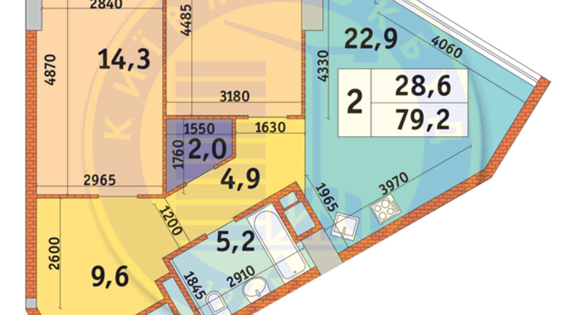 Планировка 2-комнатной квартиры в ЖК Manhattan City 79.7 м², фото 566889