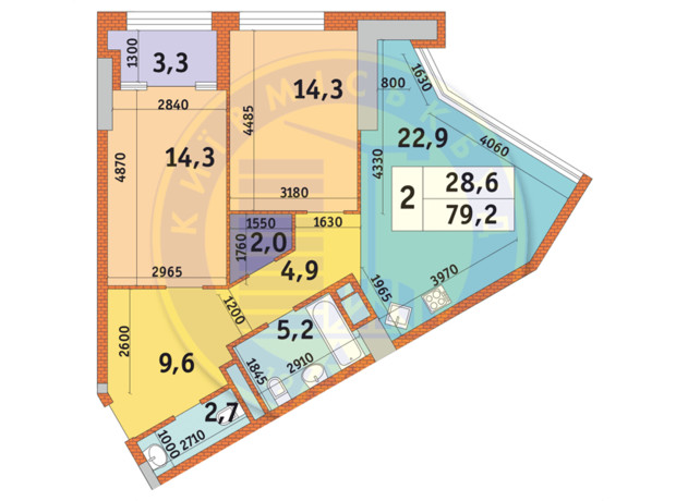 ЖК Manhattan City: планировка 2-комнатной квартиры 79.7 м²