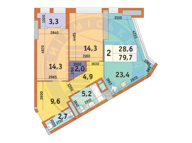 ЖК Manhattan City: планування 2-кімнатної квартири 79.6 м²